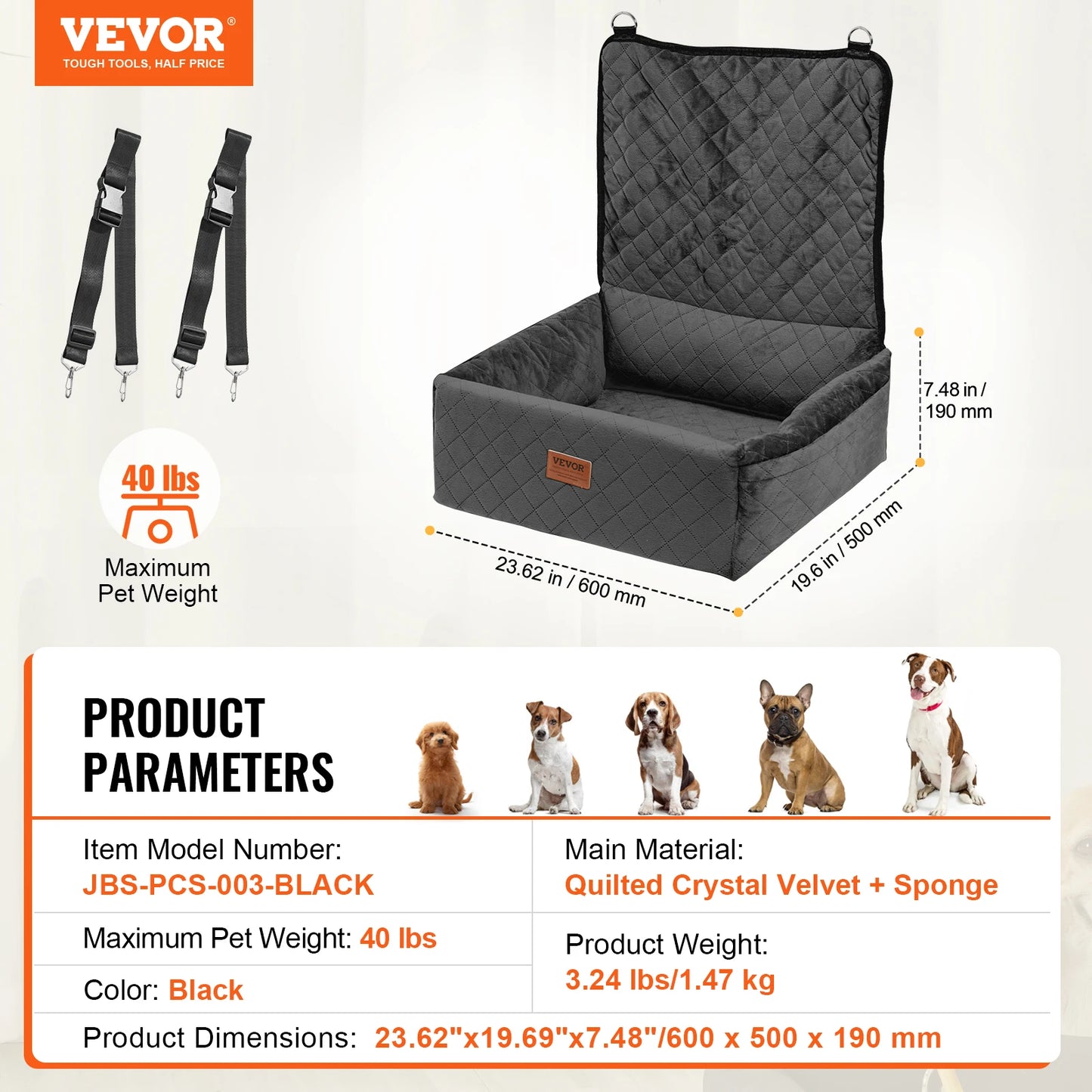 A Waterproof dog car seat with Clip on Safety Leash