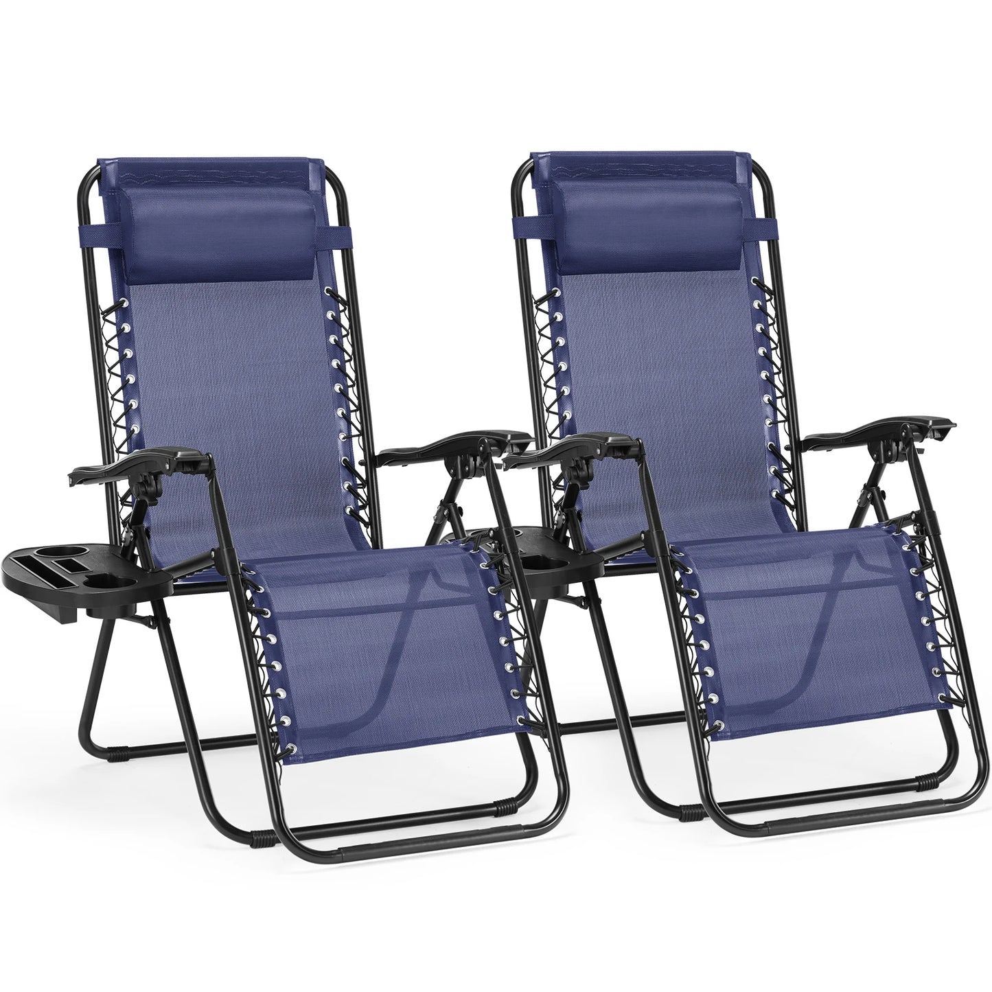 Set of 2 Portable Recliner Camping Chair
Patio Outdoor Garden Lounge Chair with Cup Holder Trays Adjustable Pillow