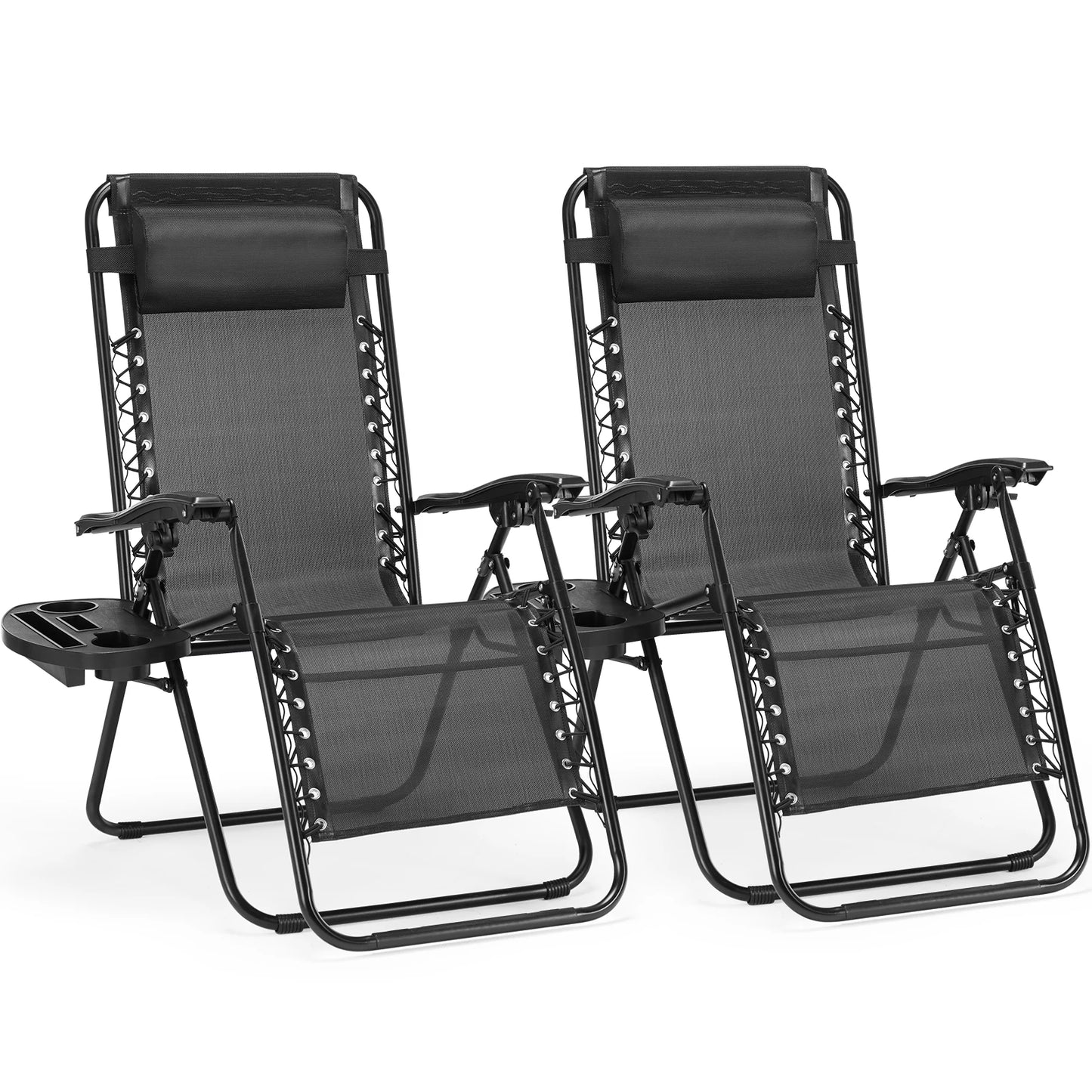 Set of 2 Portable Recliner Camping Chair
Patio Outdoor Garden Lounge Chair with Cup Holder Trays Adjustable Pillow