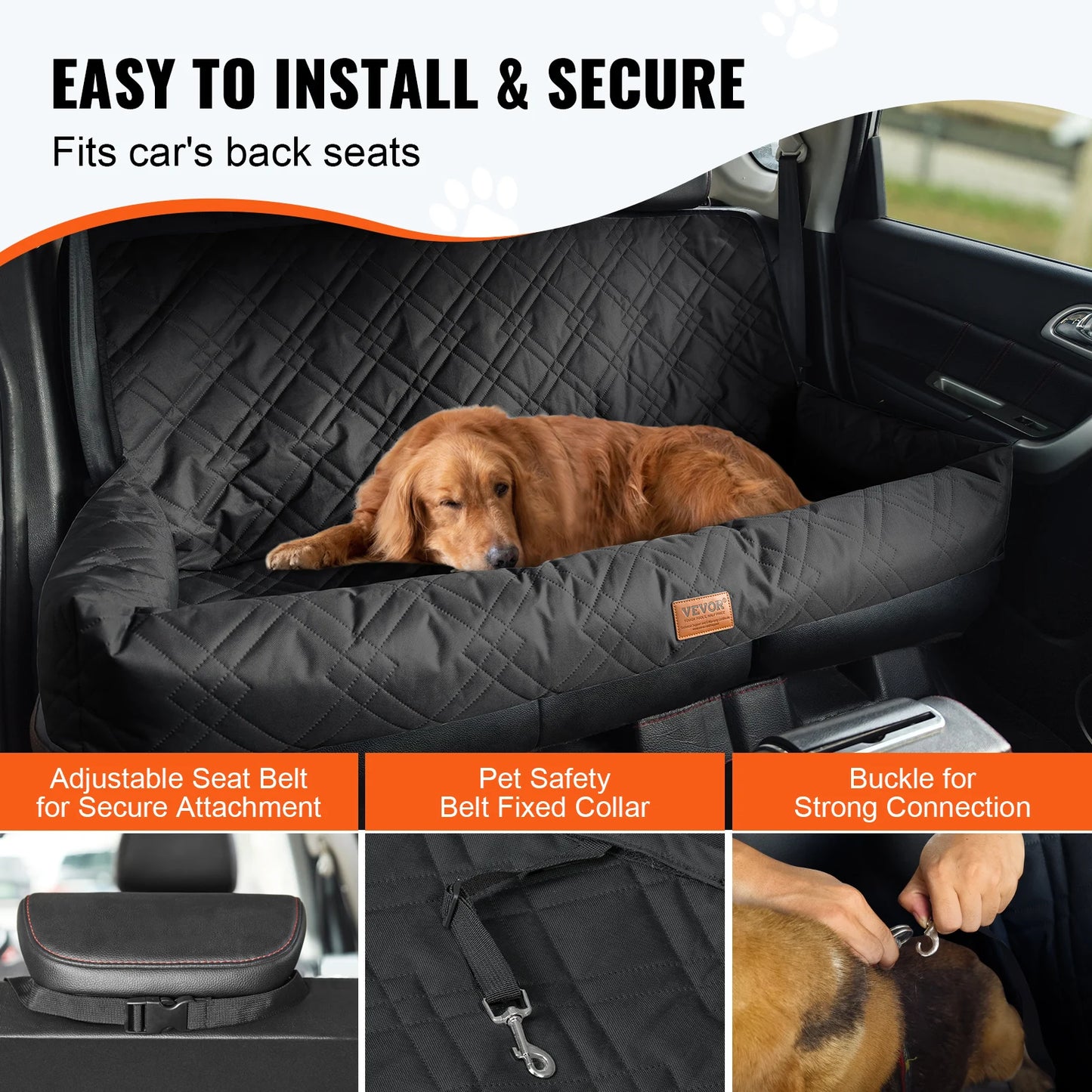 A Waterproof dog car seat with Clip on Safety Leash
