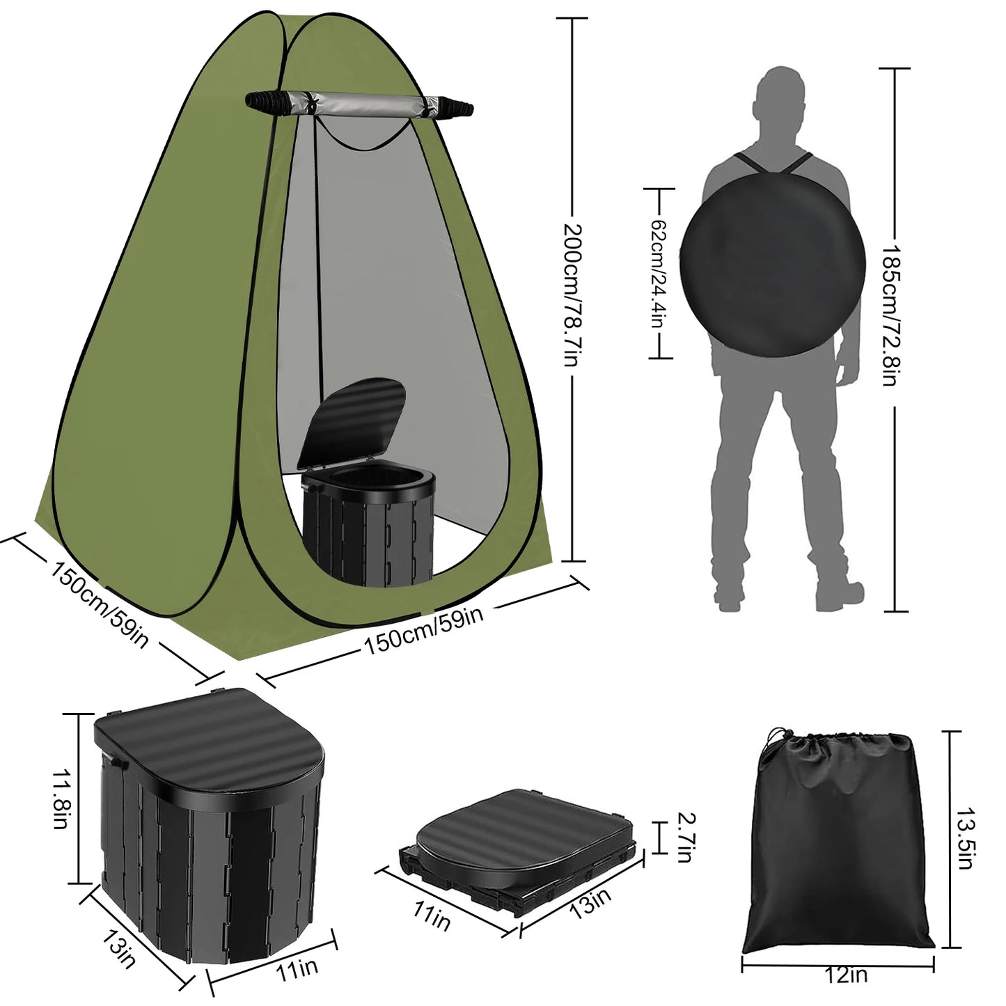 Camping Portable Toilet with Privacy Tent