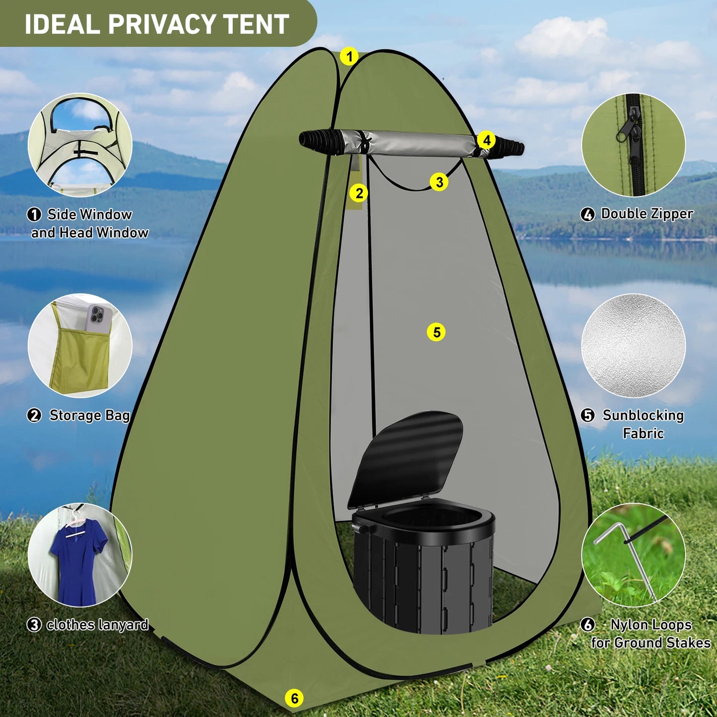 Camping Portable Toilet with Privacy Tent