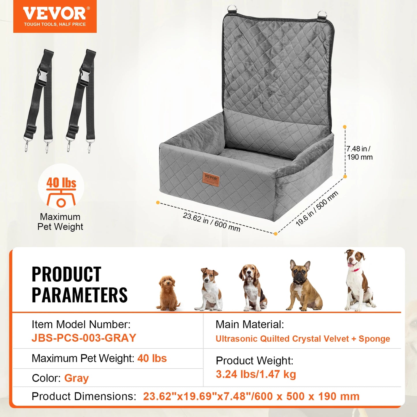 A Waterproof dog car seat with Clip on Safety Leash