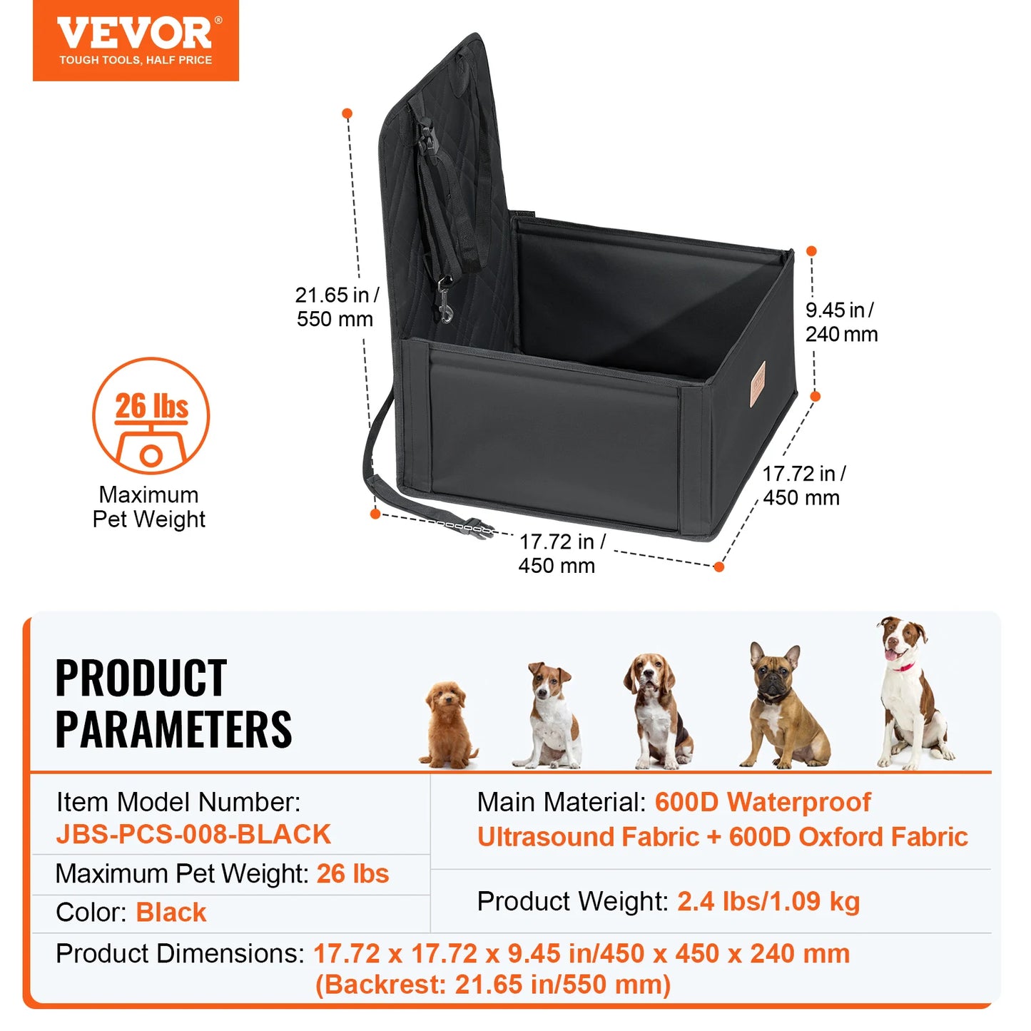 A Waterproof dog car seat with Clip on Safety Leash