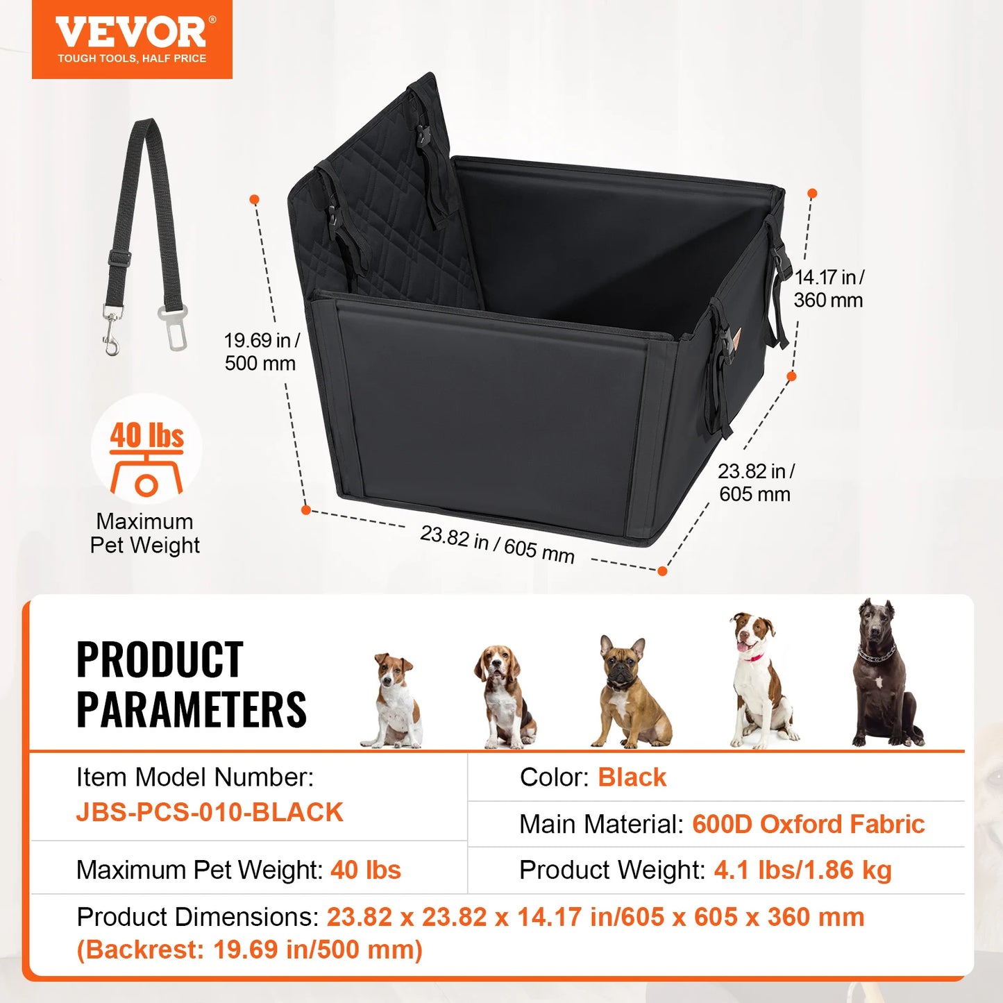 A Waterproof dog car seat with Clip on Safety Leash