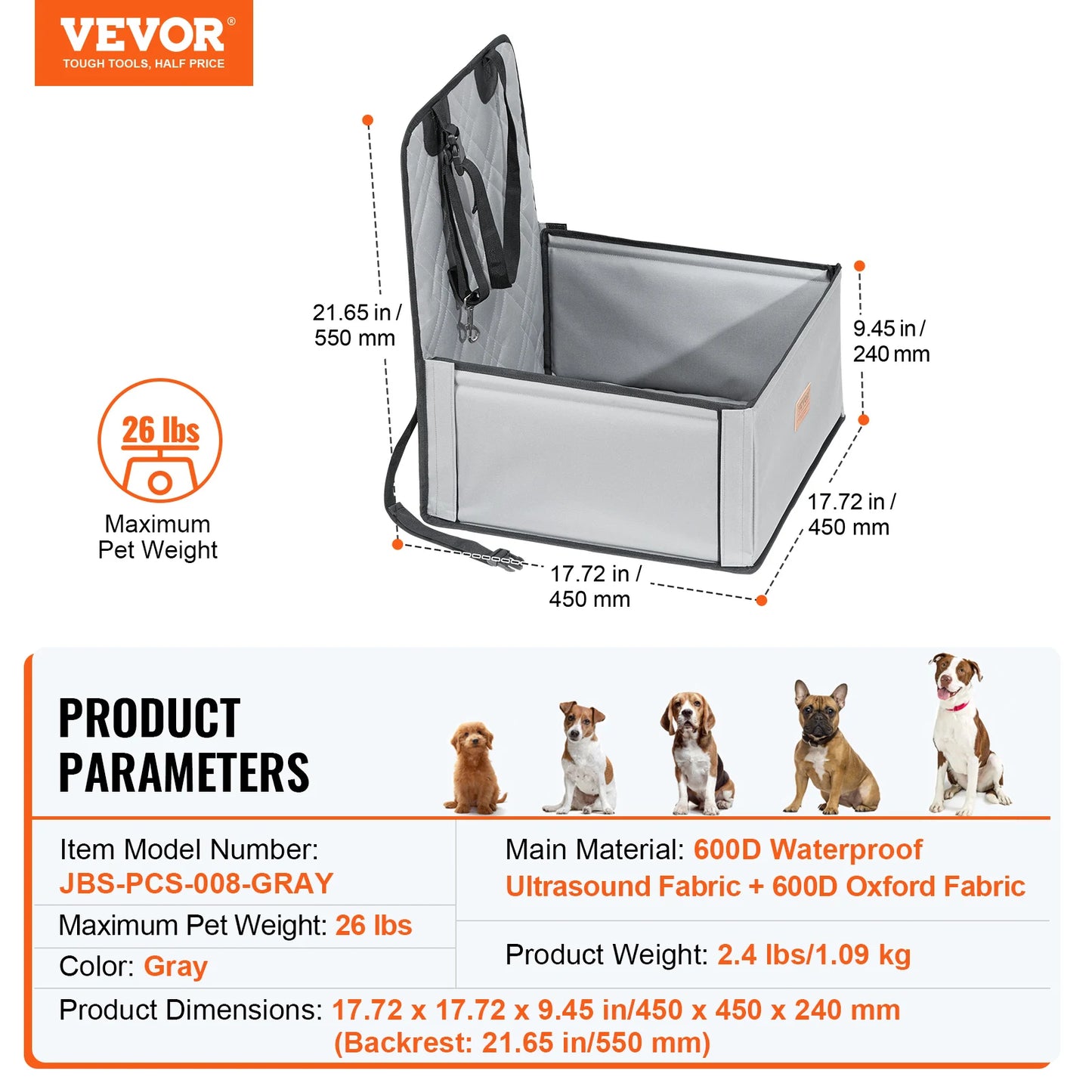 A Waterproof dog car seat with Clip on Safety Leash