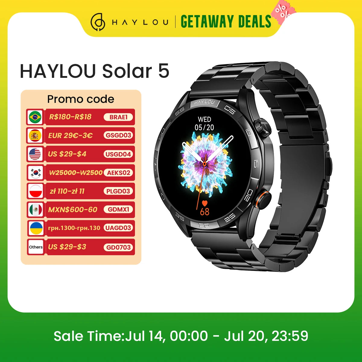 Solar Sports Smartwatch 

1.58'' AMOLED Display 60Hz Smart Watch 24H Health Monitoring  Smartwatch for Men