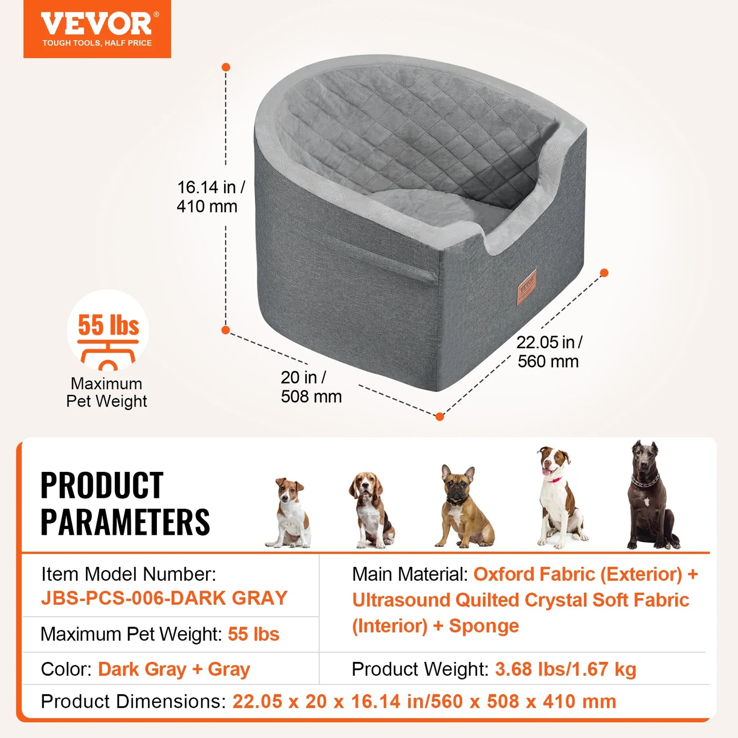 A Waterproof dog car seat with Clip on Safety Leash