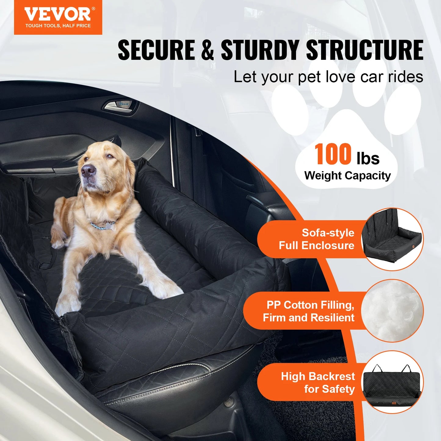 A Waterproof dog car seat with Clip on Safety Leash