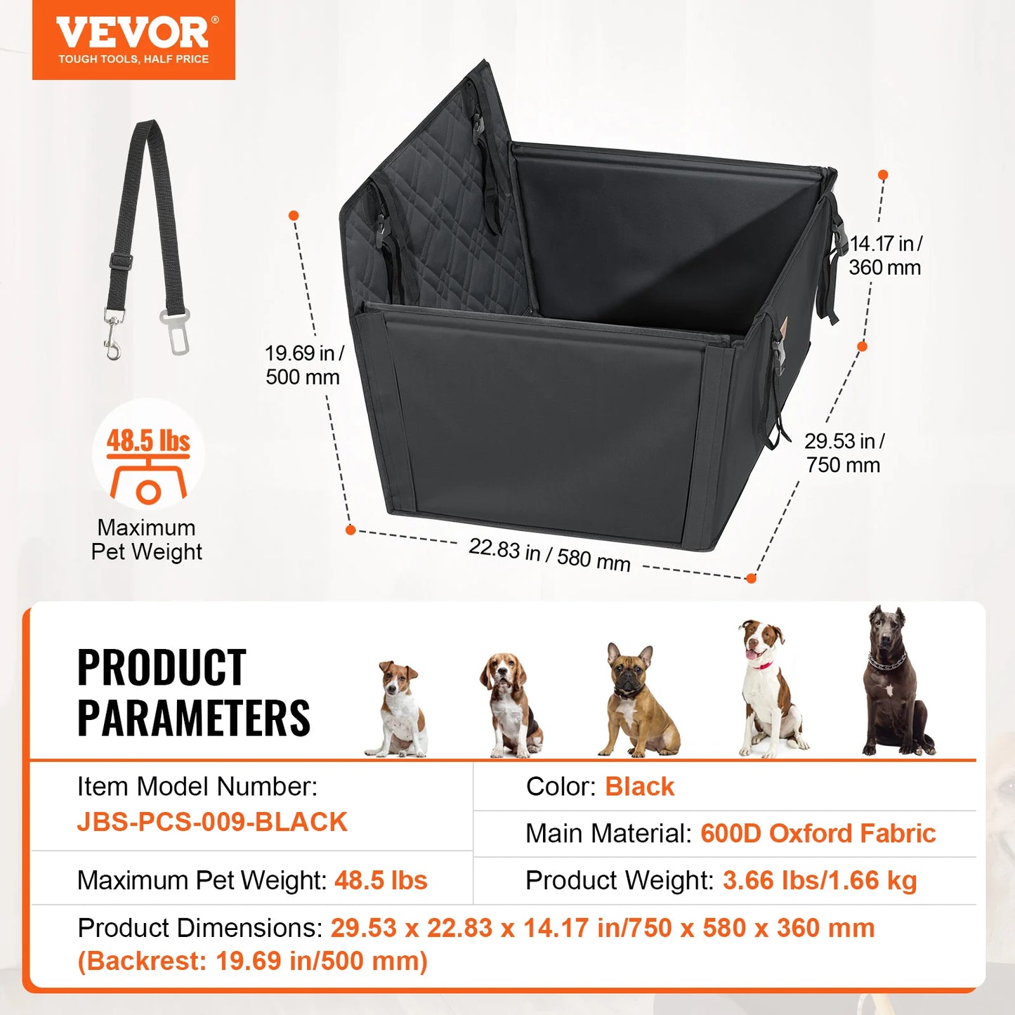 A Waterproof dog car seat with Clip on Safety Leash