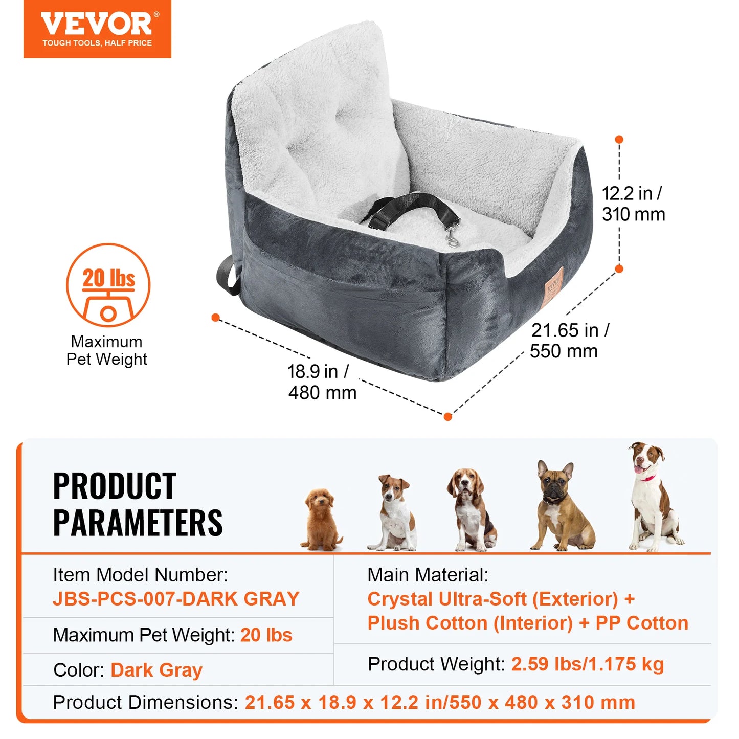 A Waterproof dog car seat with Clip on Safety Leash