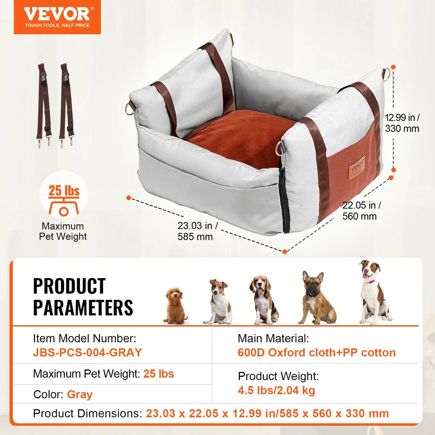 A Waterproof dog car seat with Clip on Safety Leash