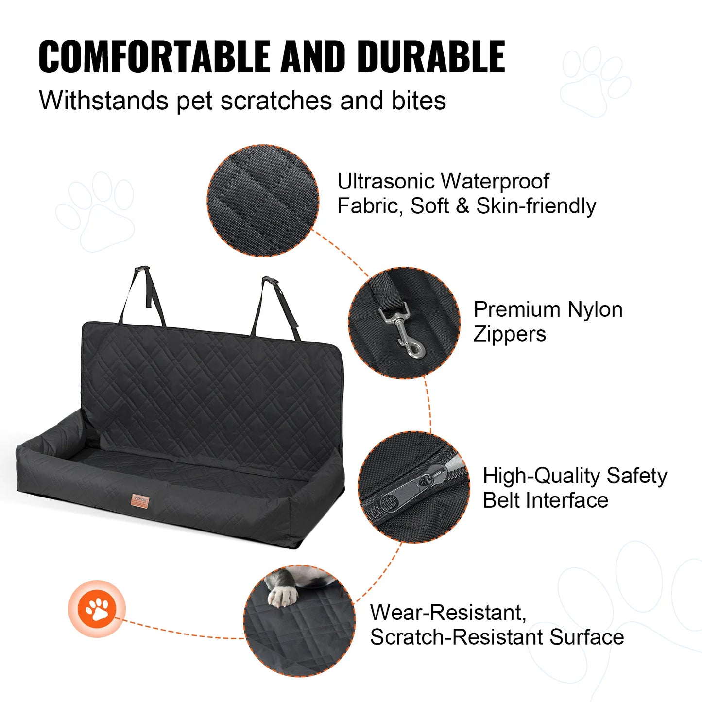 A Waterproof dog car seat with Clip on Safety Leash
