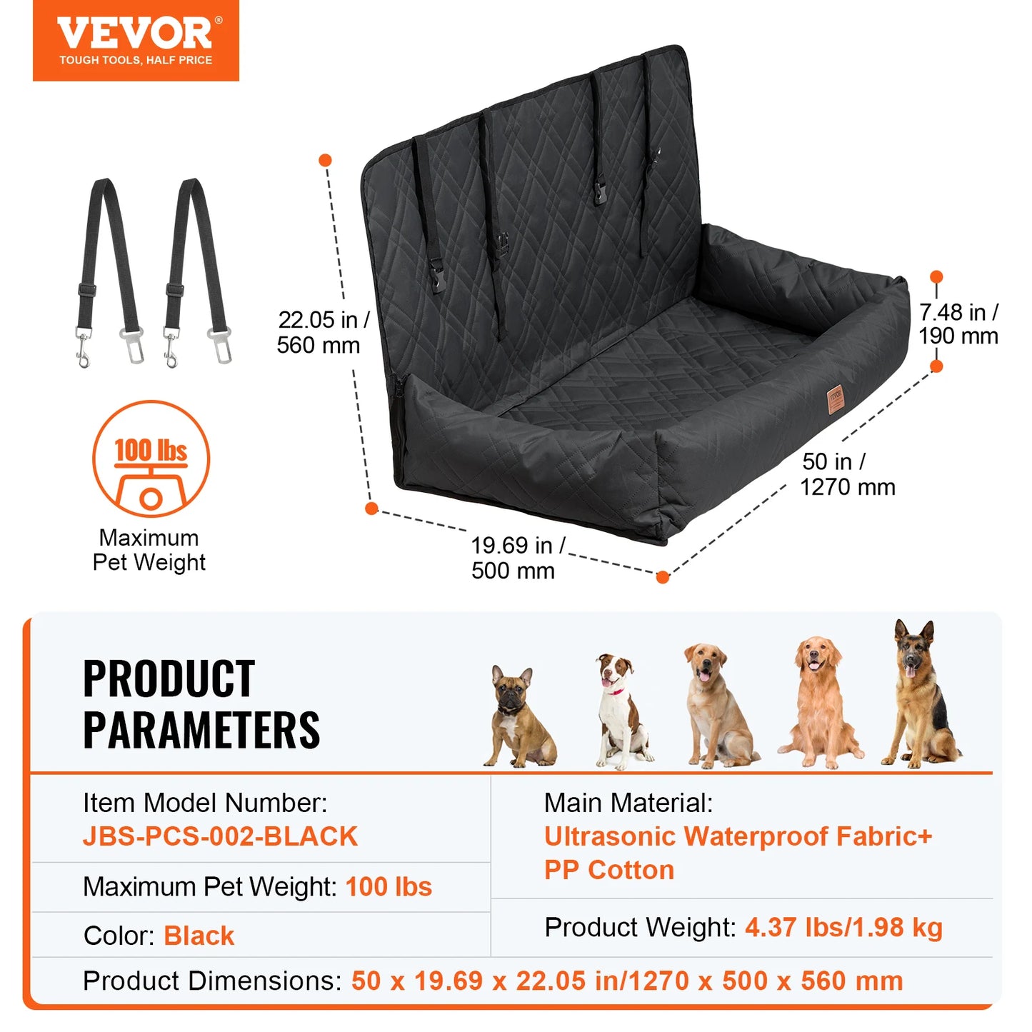 A Waterproof dog car seat with Clip on Safety Leash