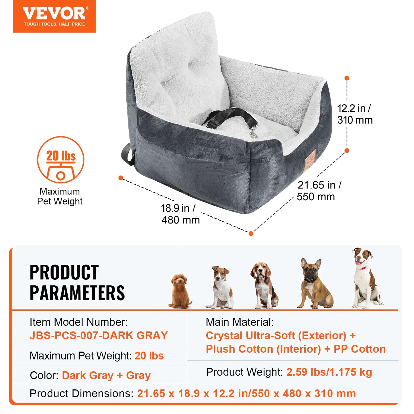A Waterproof dog car seat with Clip on Safety Leash