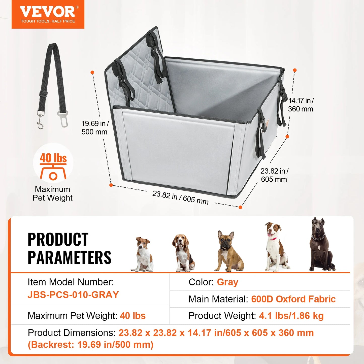 A Waterproof dog car seat with Clip on Safety Leash