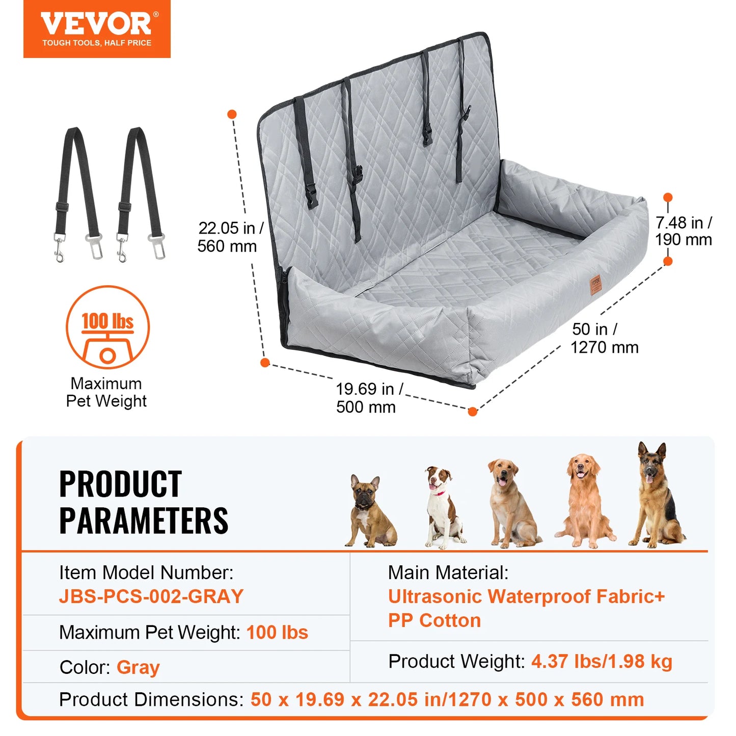 A Waterproof dog car seat with Clip on Safety Leash