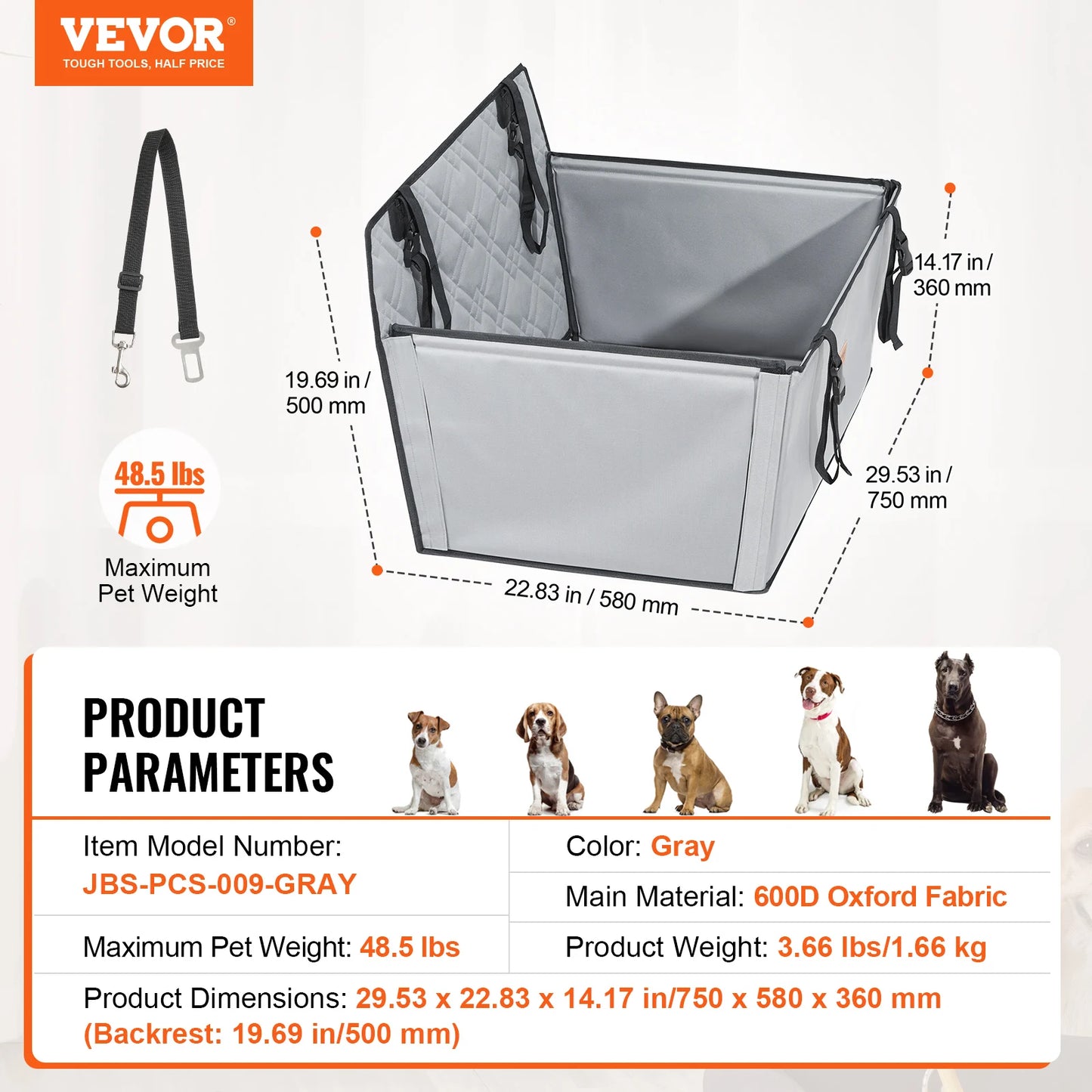 A Waterproof dog car seat with Clip on Safety Leash